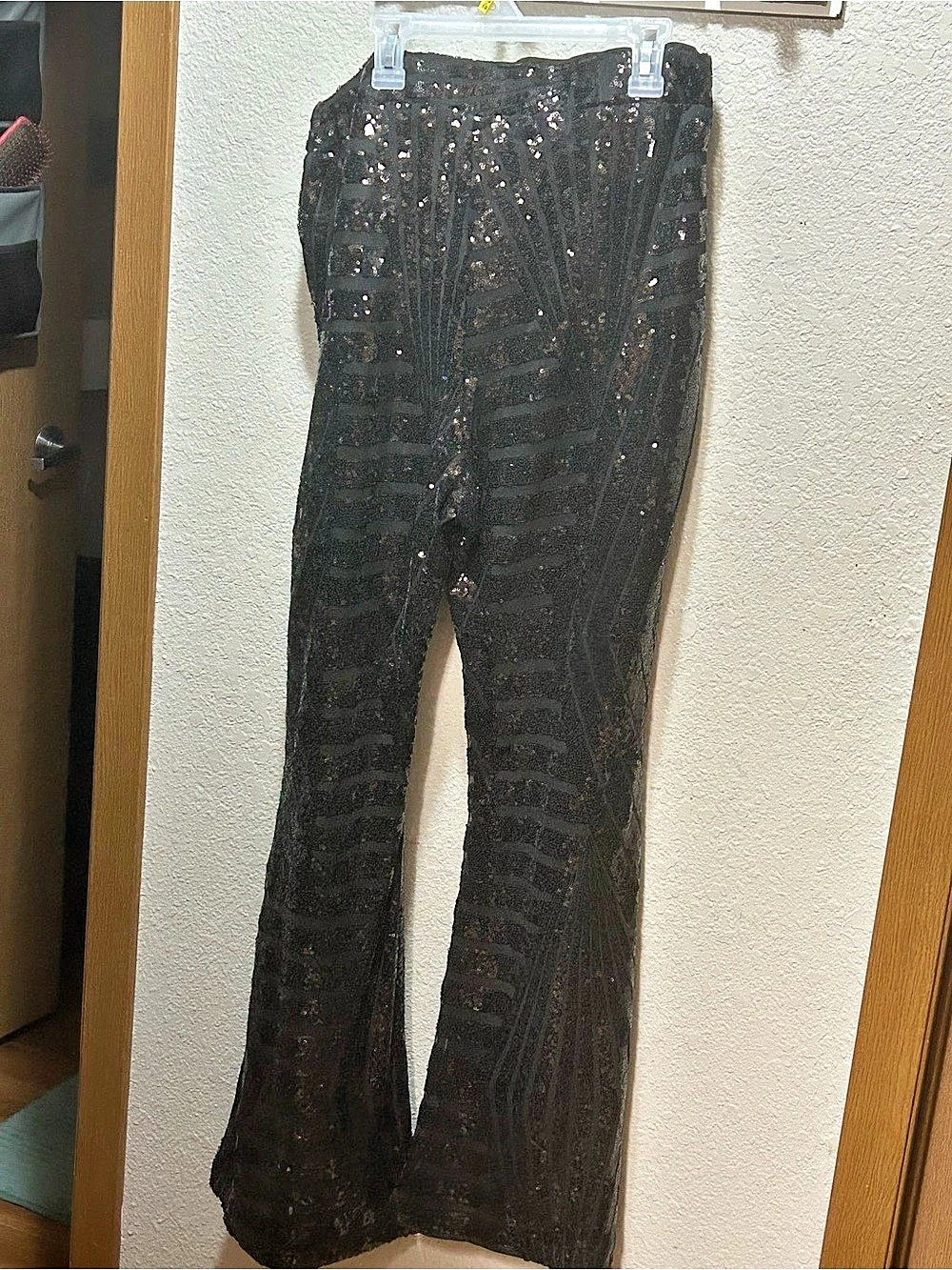 Amazon Black Sequin Geometric Flare Pants